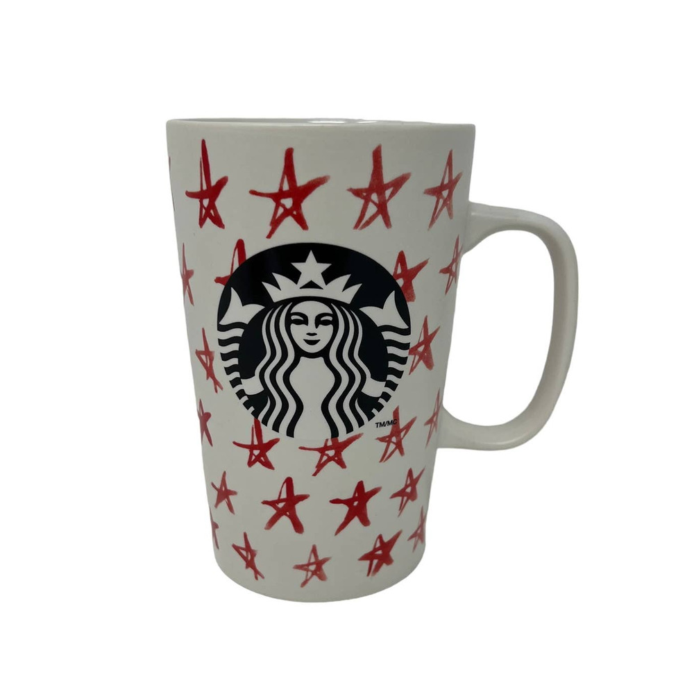Starbucks Tall Red Star Black Siren Mermaid Logo Coffee Cup Mug 16 oz 2014‎